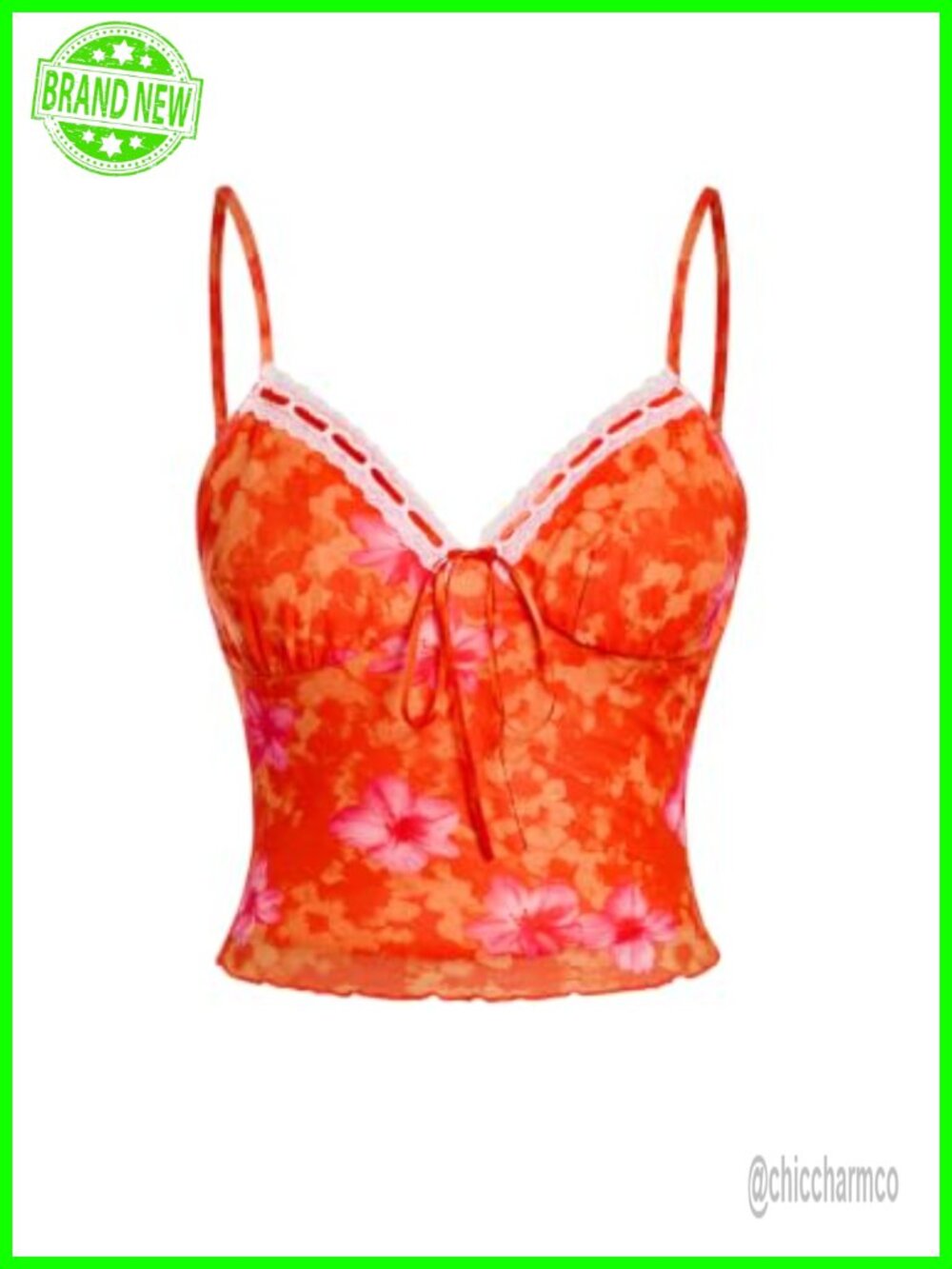 Women's Floral Sweetheart Neck Sleeveless Tie Knot Mesh Crop Tank Top